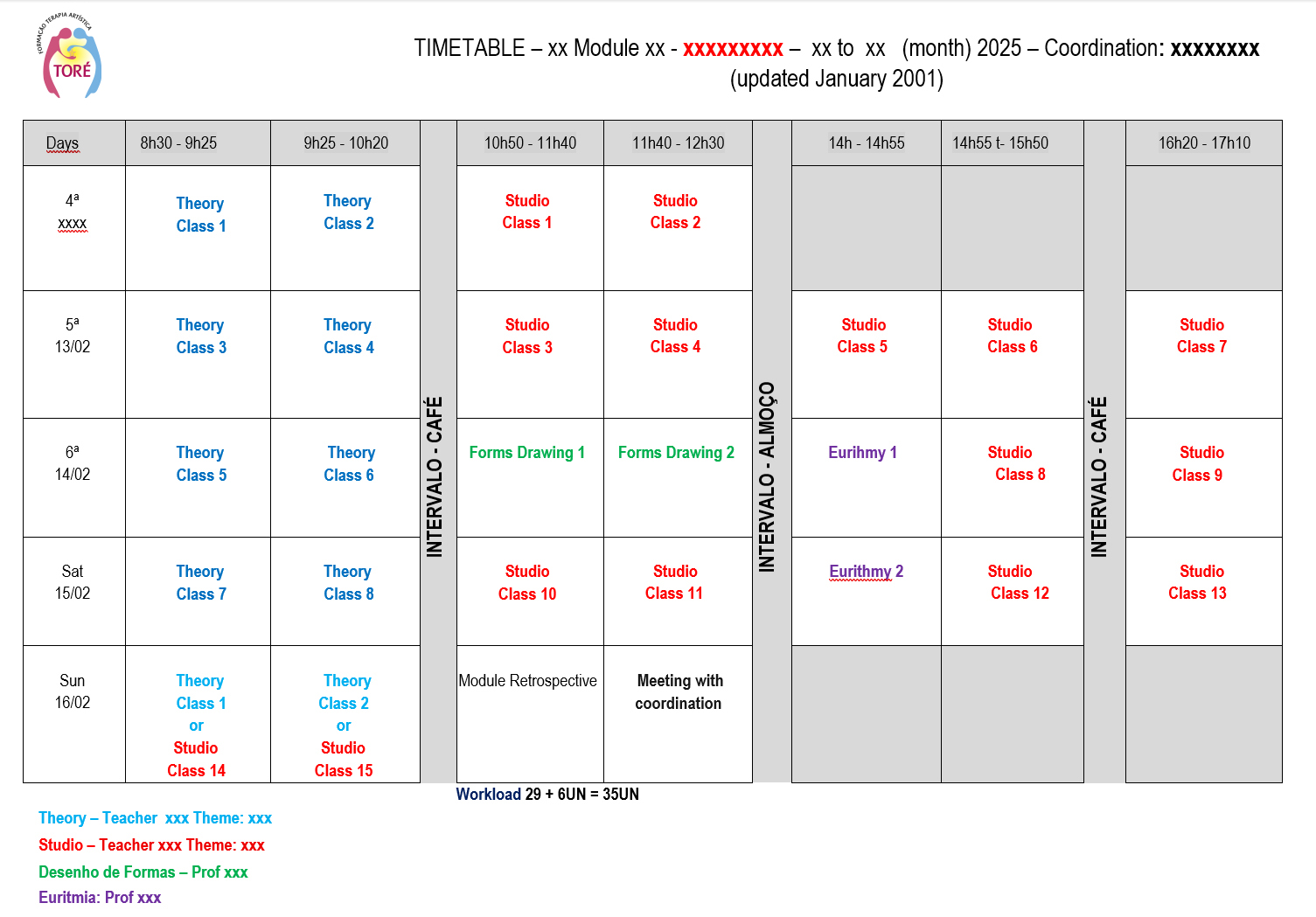 Color coding according to the curriculum